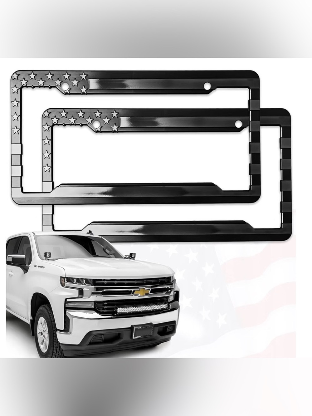 Patriotic American Flag License Plate Frame Bracket. 3D Embossed, Set of Two.